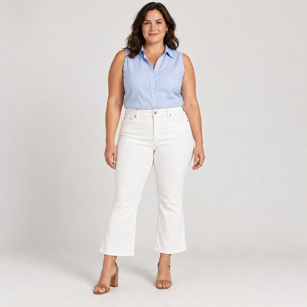 J.Crew Jeans WMNS 35 White High Rise Flare Crop Stretch Denim Modern Minimalist